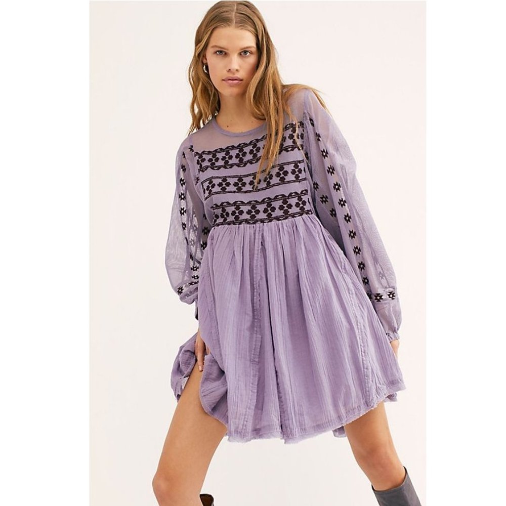 NWT! Free People Soft Lilac Embroidered Dress